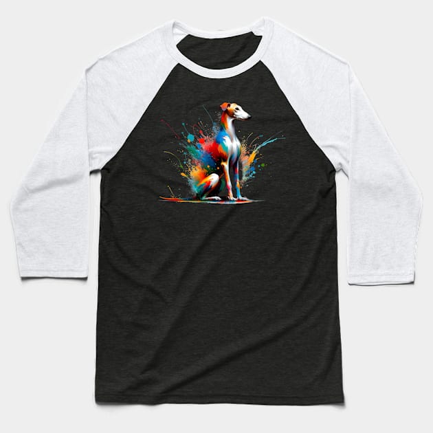 Elegant Ibizan Hound in Colorful Abstract Art Form Baseball T-Shirt by ArtRUs